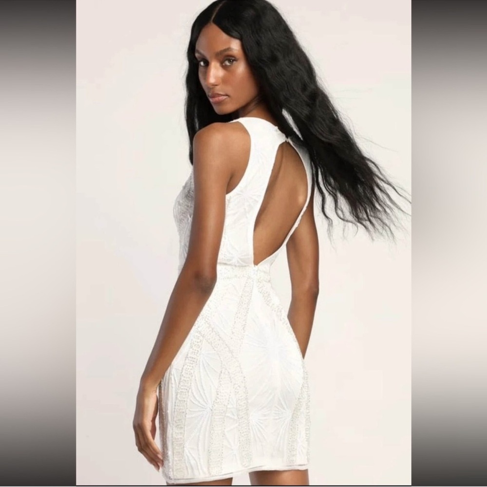 NWT S Love Romance White Beaded Sequin Cutout Mini Dress silver bride bridal